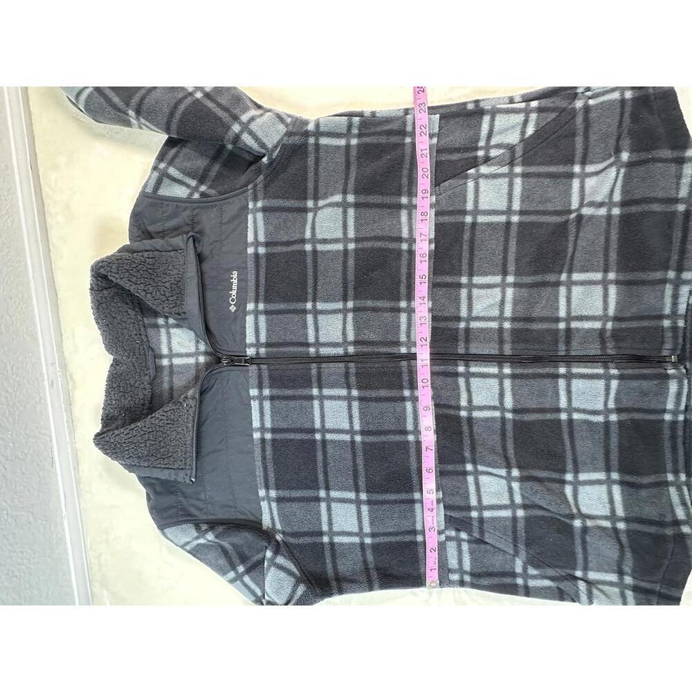 Men’s XL Columbia Gray Plaid Fleece Jacket Nylon Yoke Full Zip Outdoor - Picture 5 of 6